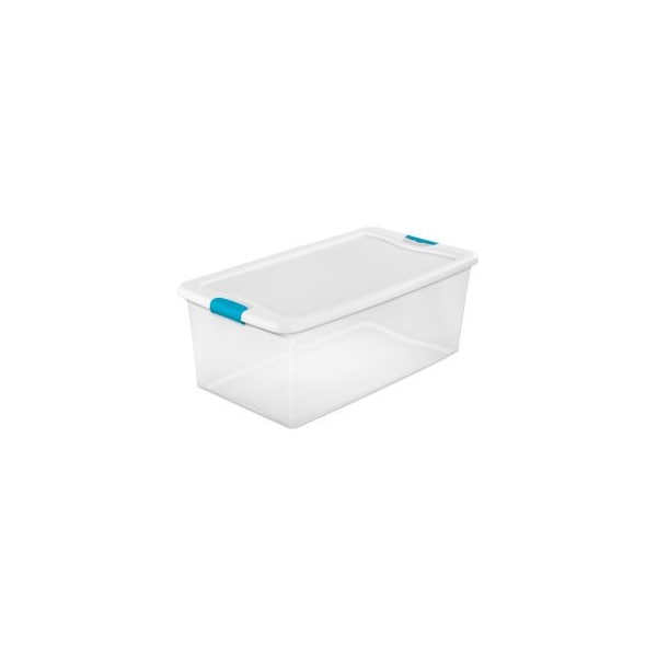 Sterilite Storage Tote W/ Lid, 26.5 gal, 33-7/8 in L x 18-3/4 in W x 13 in H, Clear, White, Blue, 4 PK 14998004 - main